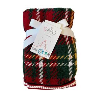 2 Caro Home Holiday Plaid Cotton Tip Towels Christmas Red Green Tartan NEW